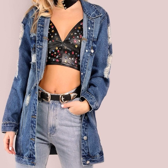 bleach wash ripped denim jacket